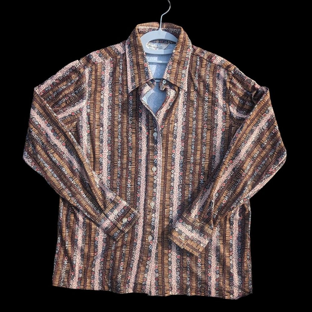 Vintage Sears 100% Polyester Brown Stripe Shirt